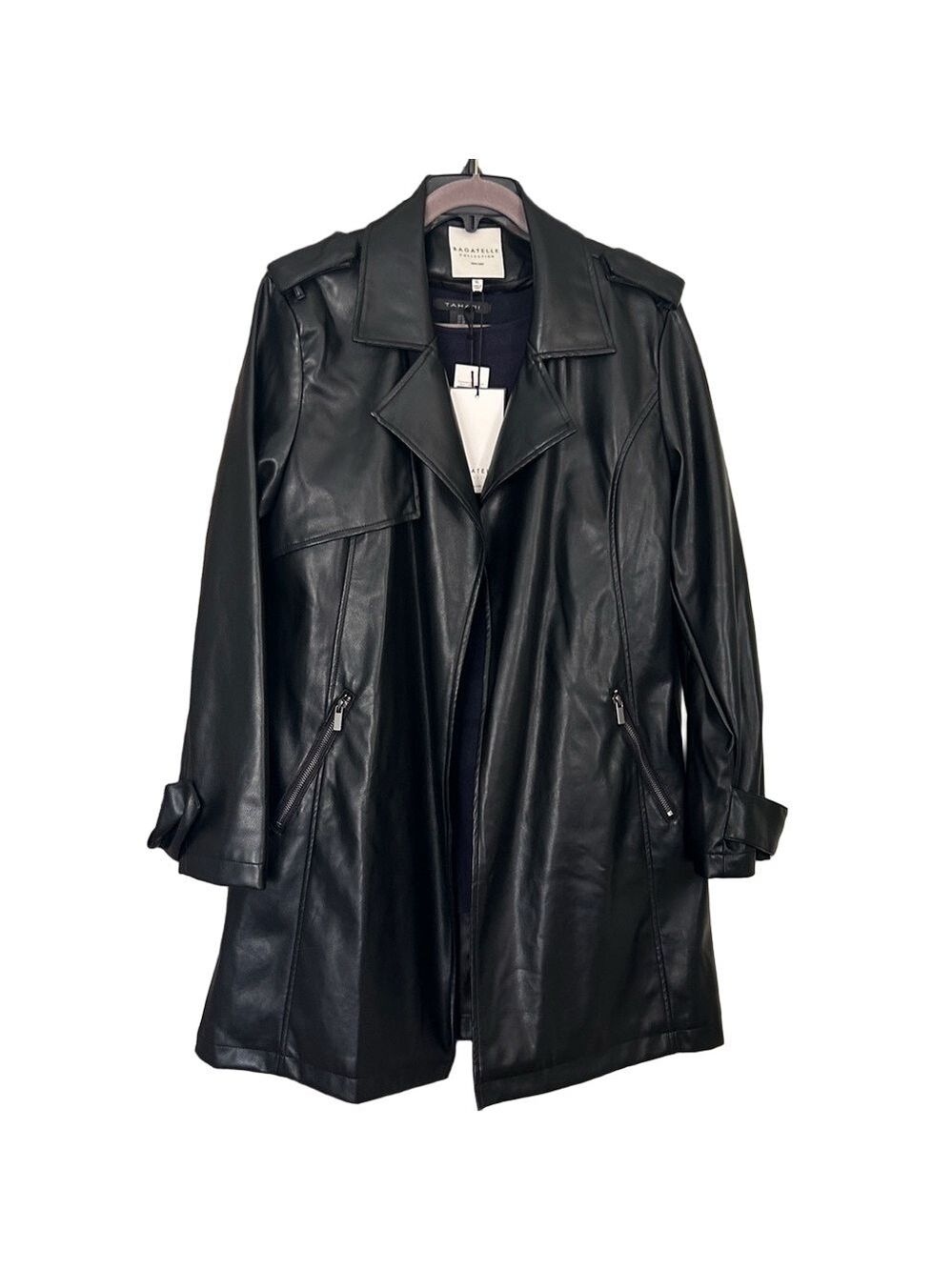 Bagatelle Black Trench Coat 
FAUX-EVER Leather Trench Coat
Slimming Open Front